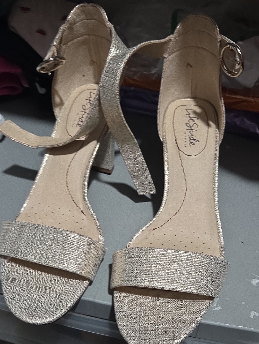 Life Stride Silver Glitter Block Heel Sandals